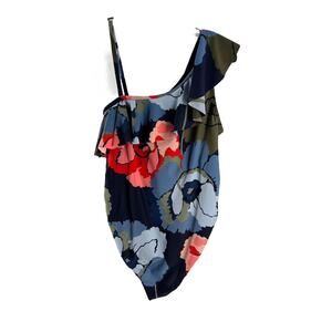 Motherhood Maternity Women's Tropical Ruffle Front One Shoulder Swimsuit Medium